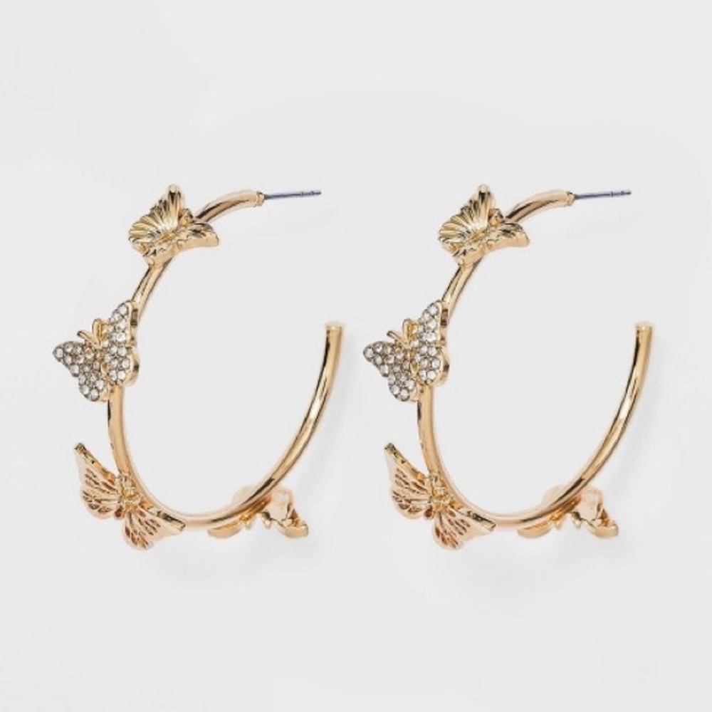 SugarFix by BaubleBar Crystal Wings Butterfly Hoop Earrings